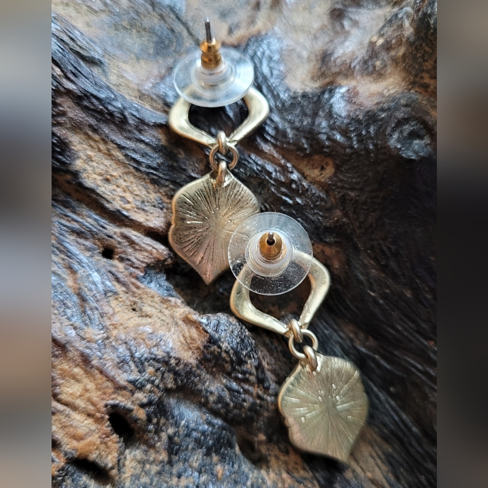 Marbled Turquoise and Gold Toned Dangle Earrings - Picture 2 of 3